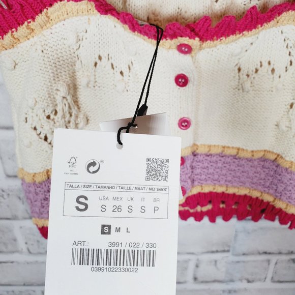 zara knitted top with hearts pink beige cropped top size small nwt - Picture 6 of 7